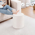 Round Storage Ottoman Foot Rest Stool With Tray Velvet Sherpa Folding Storage Ottoman,Boucle Foot Rest For Living Room, Bedroom, Dorm（White）