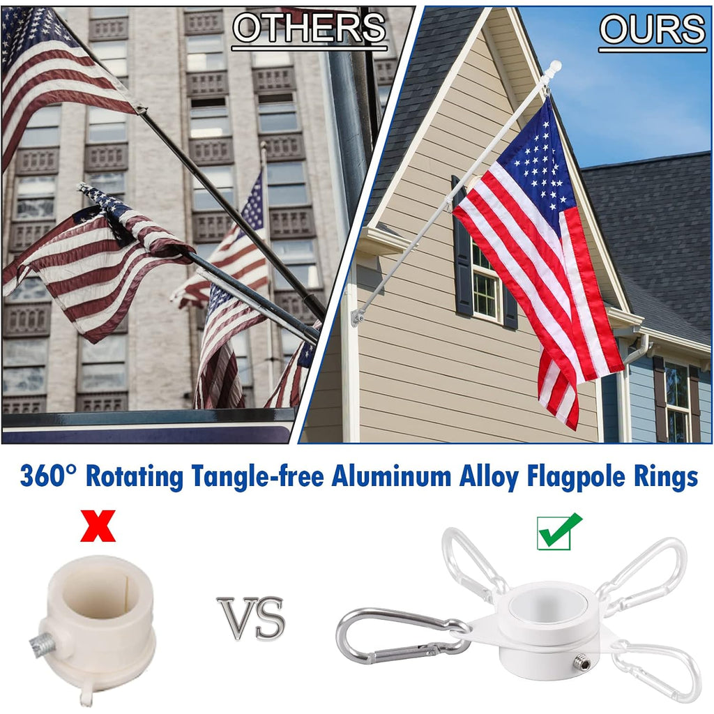 White Flag Pole Kit For House, 5 Ft Thickened Stainless Steel Outside Wall Mount Flagpole For 3X5' American Flag With 1" Tangle Free 360° Rotating Flag Pole Rings Hardware For Porch Residential