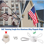 White Flag Pole Kit For House, 5 Ft Thickened Stainless Steel Outside Wall Mount Flagpole For 3X5' American Flag With 1" Tangle Free 360° Rotating Flag Pole Rings Hardware For Porch Residential