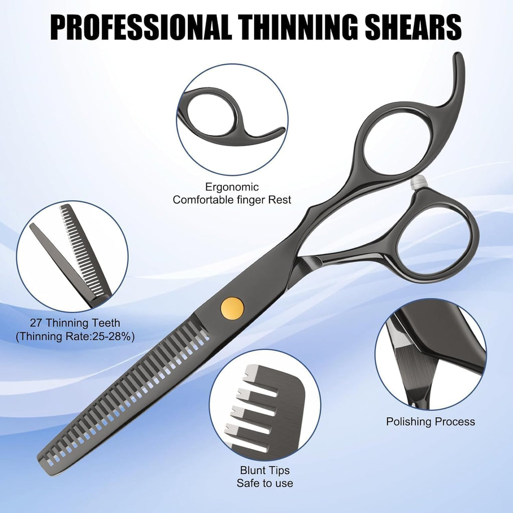 Hair Cutting Scissors Shears Kits, Professional Haircut Scissors Set with Thinning Shears, Stainless Steel Barber Scissors for Men, Women, Kids, Salon & Home Use