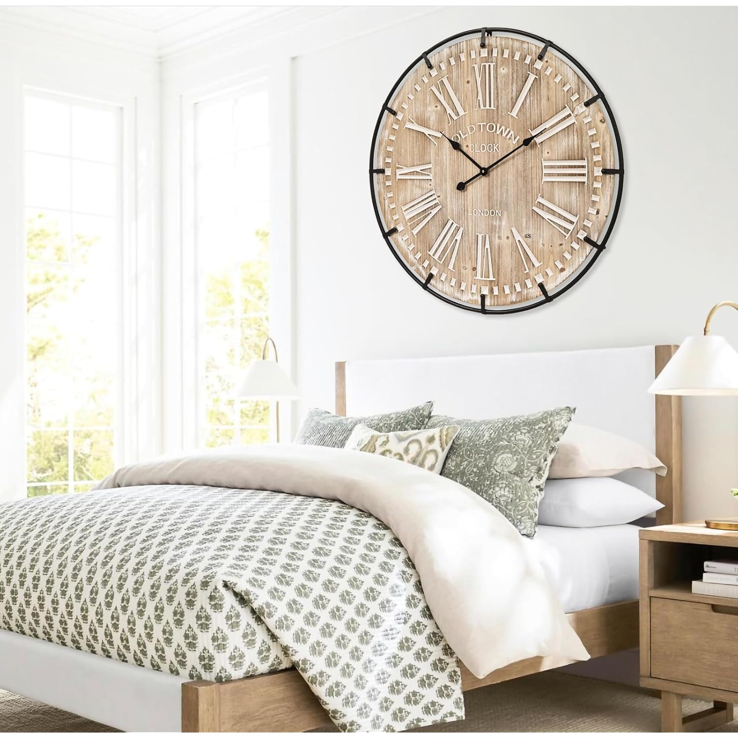 Emax Home 30 Inch Extra Large Wall Clock - Farmhouse Rustic Wood & Metal Design Silent Non-Ticking Battery Operated Decorative Oversized Clock For Living Room, Kitchen, Office & Bedroom