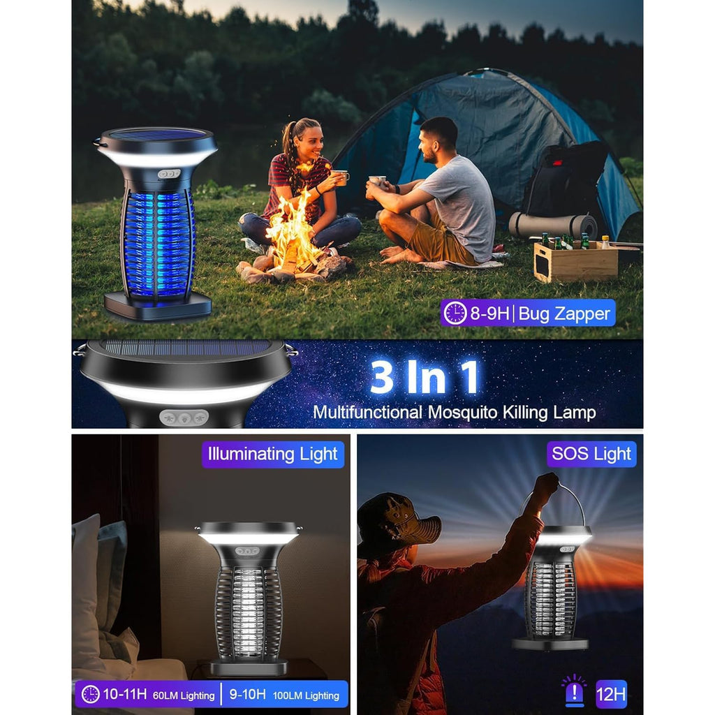 Solar Bug Zapper Outdoor Waterproof, Portable & Rechargeable Bug Zapper With Panel Sensor & Led Night Light Mosquitoes Zapper, Electric Fly Zapper For Home, Patio, Backyard, Camping