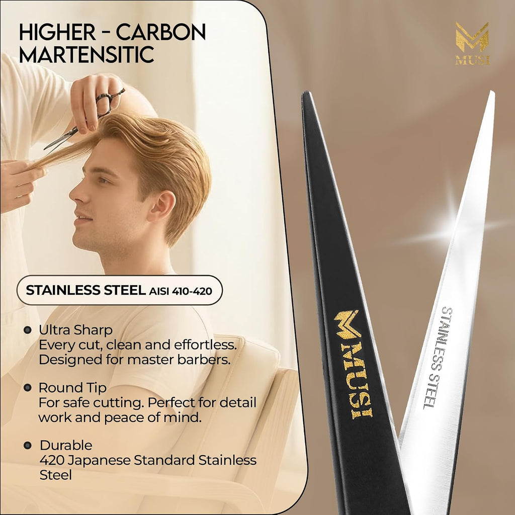 Barber Hair Cutting Scissors 6.5" – 420 Japanese Standard Stainless Steel Hair Scissors – Premium Shears For Professional Haircut – Black Sharp Shears With Hair And Beard Comb