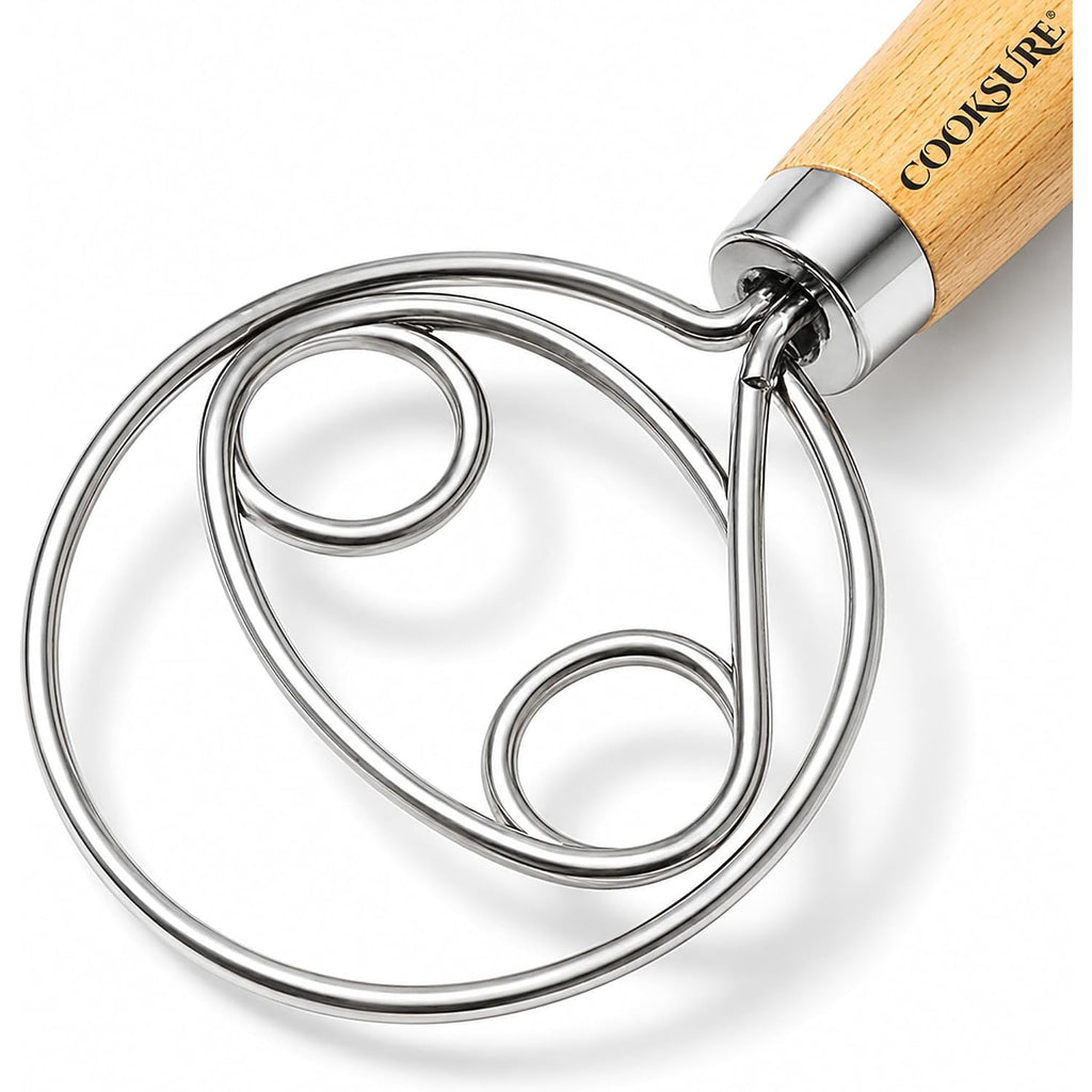 Danish Dough Whisk For Sourdough Bread – 13 Inch Bread Whisk With Wooden Handle – 304 Stainless Steel Hook For Heavy Dough Baking, Swedish Dough Whisk Tool