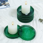 Candleholder Glass Candle Holder Plates Set of 6, Round Glass Candle Tray Plates for Dining Wedding Lantern Festival Party Evening Light, Green