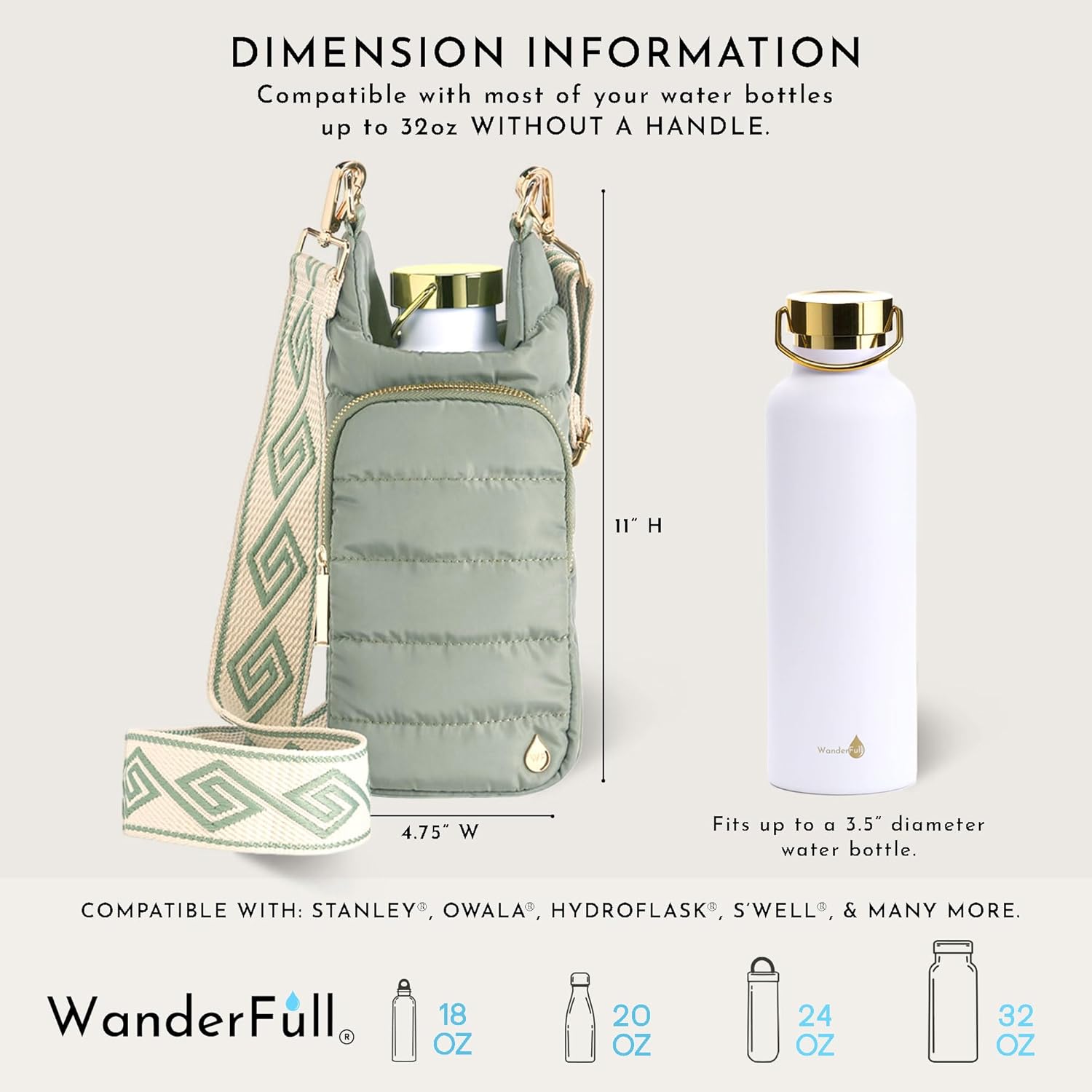 WanderFull Original HydroBag Fits Up to 32 oz Water Bottle Holder with Strap – Hands-Free Crossbody Water Bottle Carrier Bag with Phone Pocket
