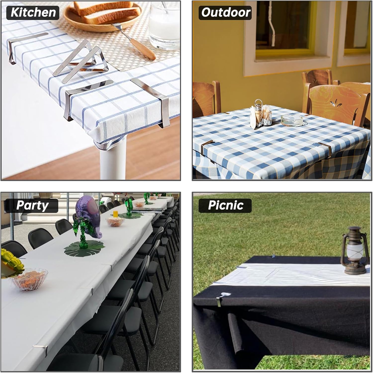 TriPole Tablecloth Clips 32 Pack Picnic Table Clips, Stainless Steel Table Cloth Holder Clips for Outdoor Tables, Metal Tables Cover Skirt Clamps for Camping Dining Wedding Graduation Party Essential