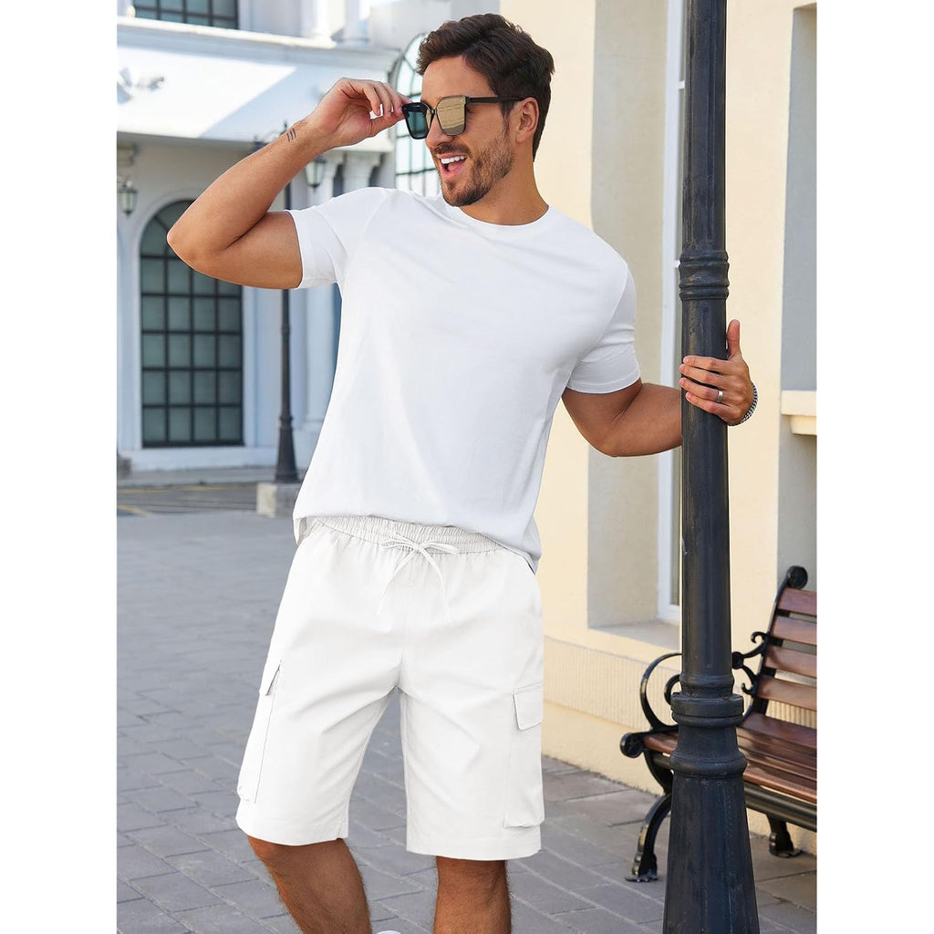 Runcati Mens Cargo Shorts Chino Cotton Drawstring Casual Shorts Summer Twill Outdoor Short Pants