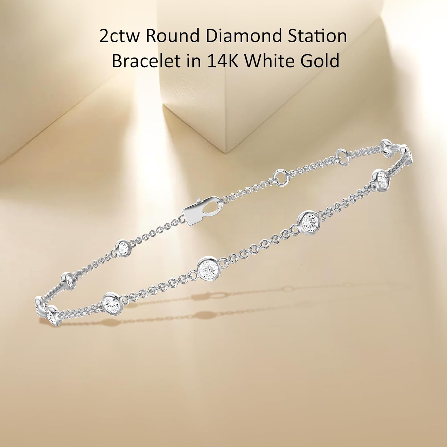 1/4 Carat to 4 Carat Round Lab Grown Diamond Station Bracelet | 14K Yellow or White Gold Ten Stone Bezel Set Bracelet Size 7" | E-F Color and VS1-VS2 Clarity