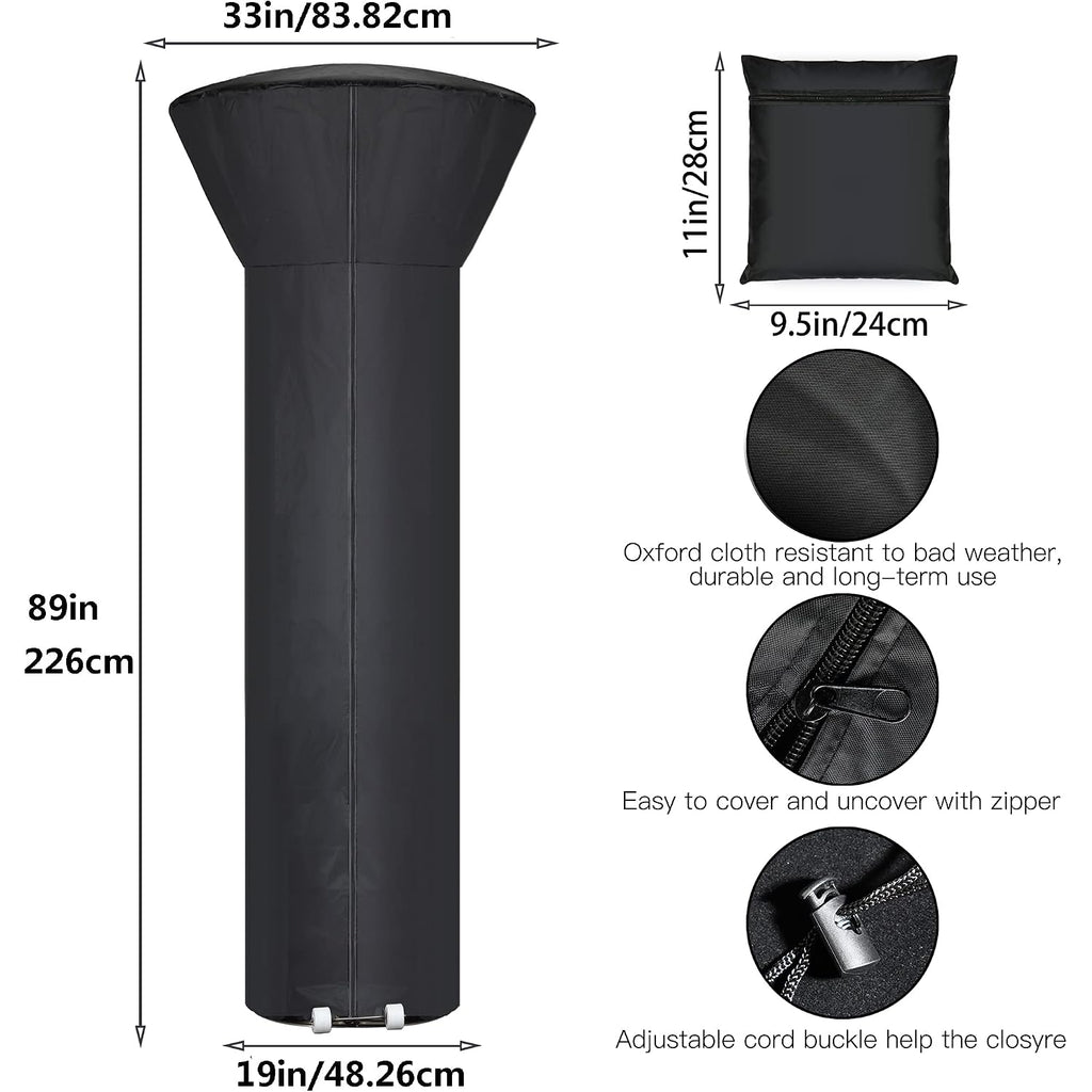 Patio Heater Covers With Zipper And Storage Bag,Waterproof,Dustproof,Wind-Resistant,Sunlight-Resistant,Snow-Resistant,Black,89'' Height X 33" Dome X 19" Base