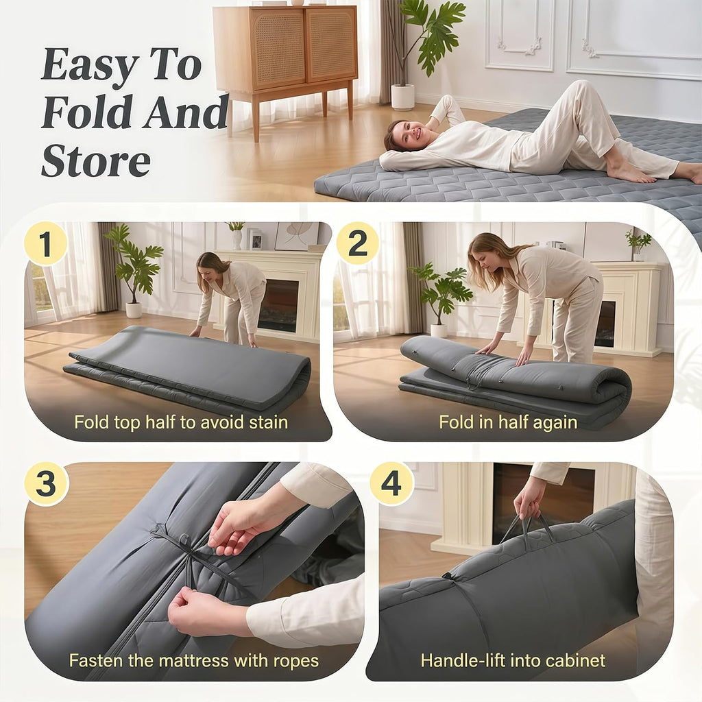 Japanese Floor Mattress, Futon Mattress Roll Up Tatami Mat With Handle, Foldable Floor Bed Sleeping Pad For Camping, Twin Size, Grey(39X75)