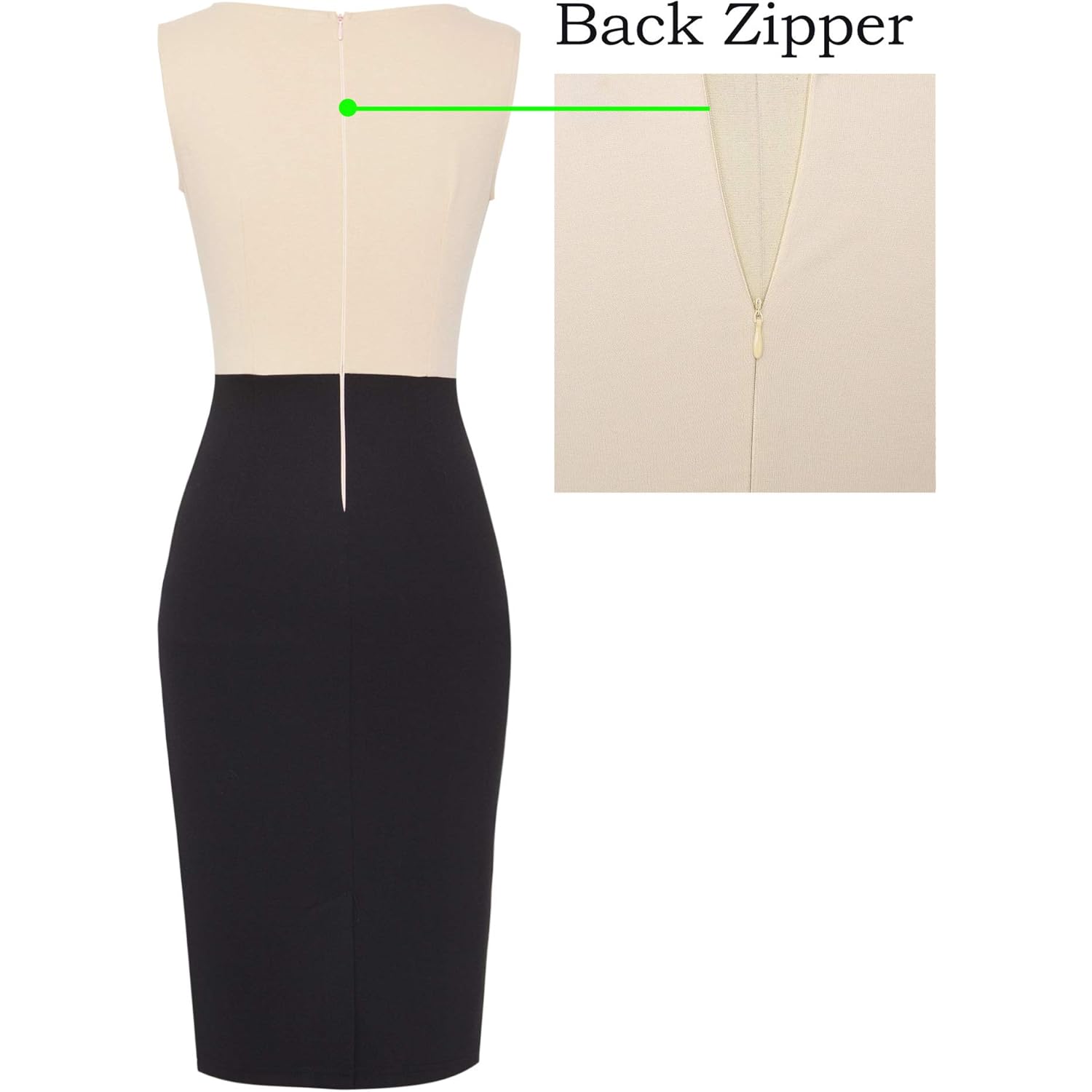 Womens Colorblock Patchwork Slim Front Zipper Work Business Office Party Bodycon Pencil Sheath Dress