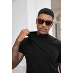 Coofandy Mens Mock Turtleneck Shirts Casual Premium Cotton Short Sleeve Shirt Basic Half Neck T-Shirts
