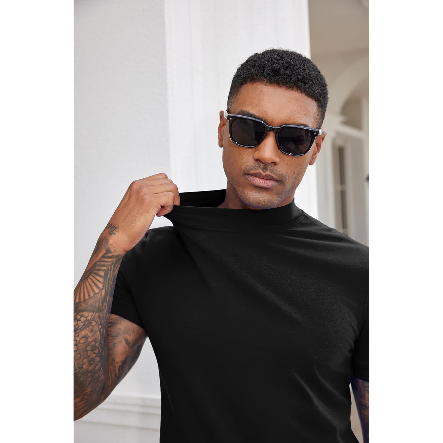Coofandy Mens Mock Turtleneck Shirts Casual Premium Cotton Short Sleeve Shirt Basic Half Neck T-Shirts