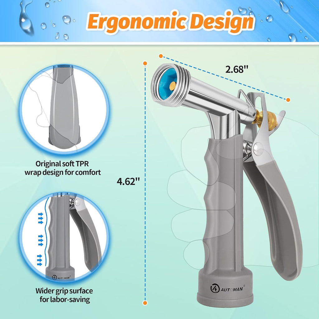 Automan Full Size Garden Hose Nozzle 2 Pack, High Pressure Pistol Grip Water Nozzle Sprayer With Threaded Front, Adjustable Spray Water Flow For Washing Car, Cleaning Ground, Watering Plants