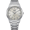 Citizen Men'S Eco-Drive Dress Classic Watch, Silver-Tone Stainless Steel Bracelet, Ivory Dial, 3 Hand, Day/Date (Model: Aw0100-86B)