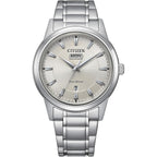 Citizen Men'S Eco-Drive Dress Classic Watch, Silver-Tone Stainless Steel Bracelet, Ivory Dial, 3 Hand, Day/Date (Model: Aw0100-86B)