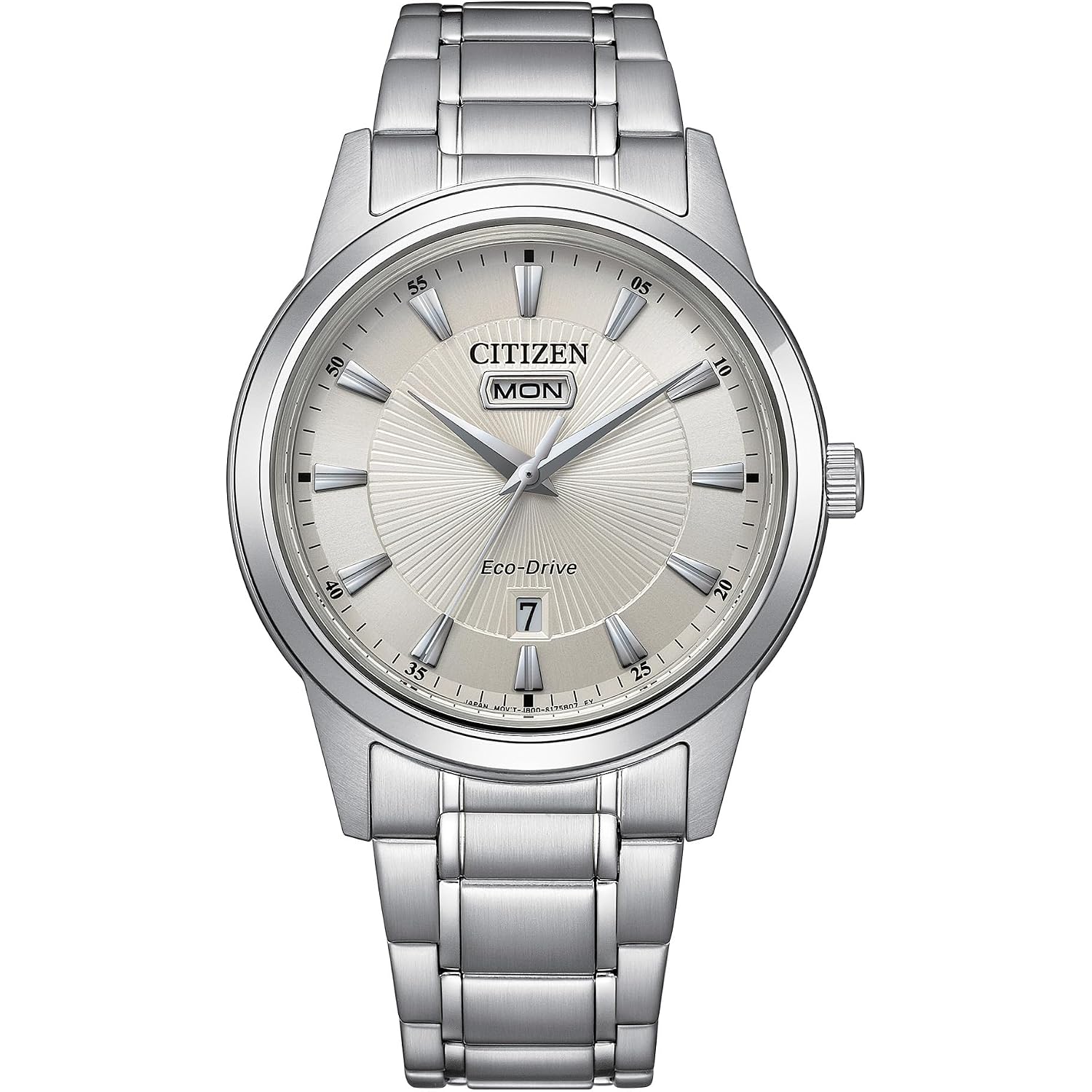 Citizen Men'S Eco-Drive Dress Classic Watch, Silver-Tone Stainless Steel Bracelet, Ivory Dial, 3 Hand, Day/Date (Model: Aw0100-86B)