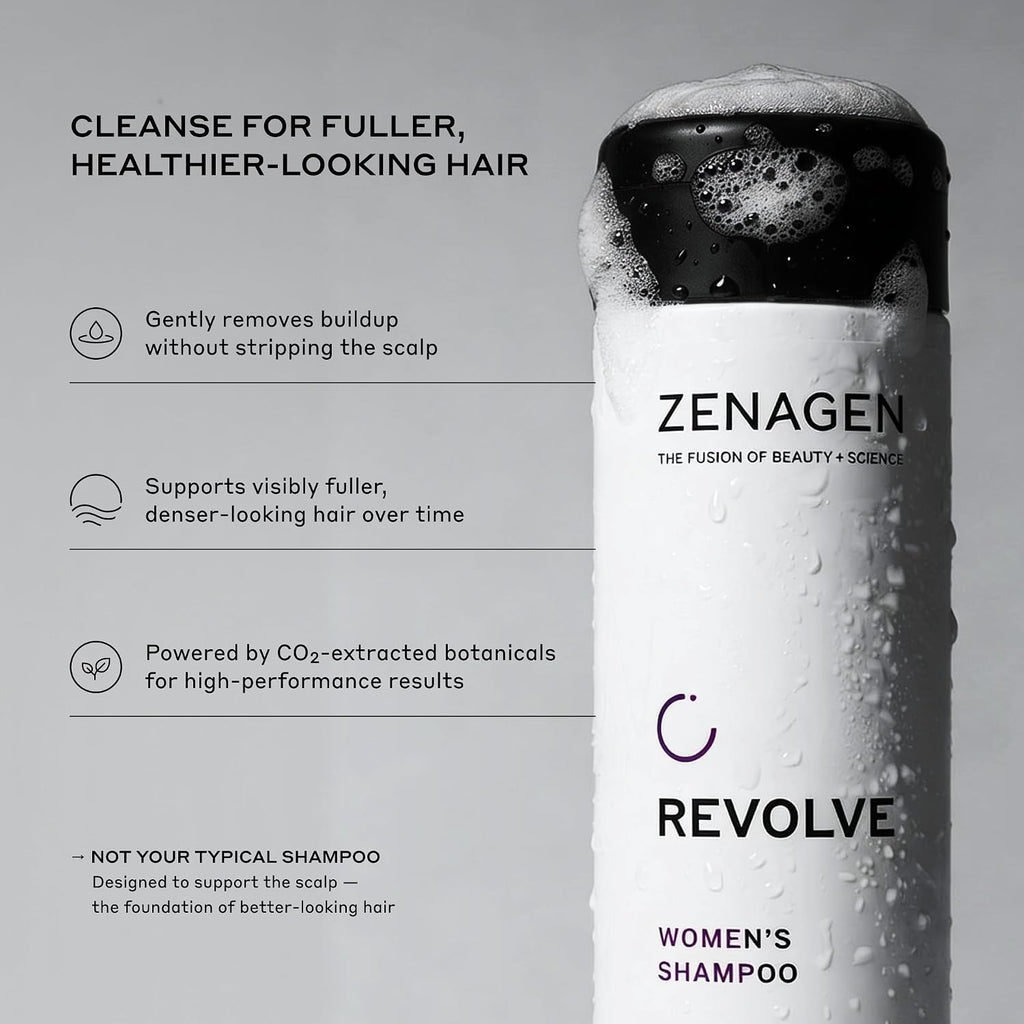 Zenagen Revolve Women'S Thickening Shampoo | Supports Appearance Of Fuller, Healthier-Looking Hair, Developed For Fine & Visibly Thinning Hair, Plant-Based, Color-Safe, 5-Minute Treatment