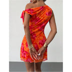 Gorglitter Women'S Asymmetrical Hem Bodycon Mini Dress Tie One Shoulder Floral Sleeveless Wedding Guest Pencil Short Dresses