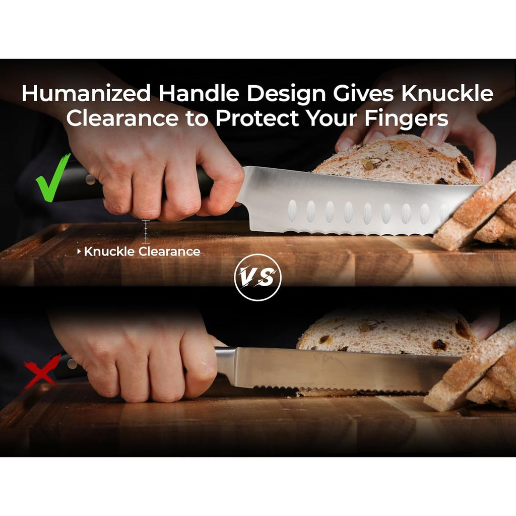 Piklohas Resharpenable Bread Knife for Homemade Bread, 10 Inch Serrated Sourdough Knife with Offset Handle, Innovative Wavy Edge for Clean Slices Crusty Bread, Bagels, Pineapple & Tomatoes, Gift Box