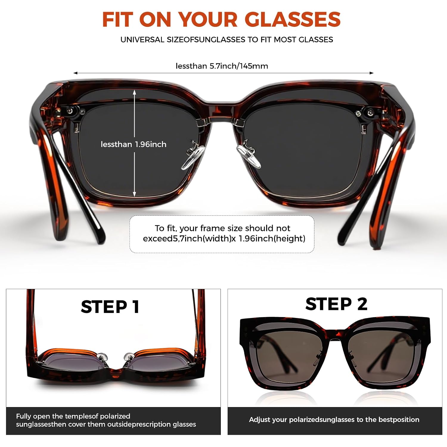 Oversized Fit Over Glasses Polarized Sunglasses for Women,Trendy Square Cover Shades for Driving Brown Tortoise Frame/Gray Lens