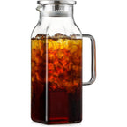 2 Quart (2 Liter 68 oz) Square Glass Pitcher with Lid and Spout, Water Pitchers with Handle for Fridge, Borosilicate Glass Carafe for Hot/Cold Drink, Large Jug for Iced Tea, Coffee,Juice,Milk,Beverage