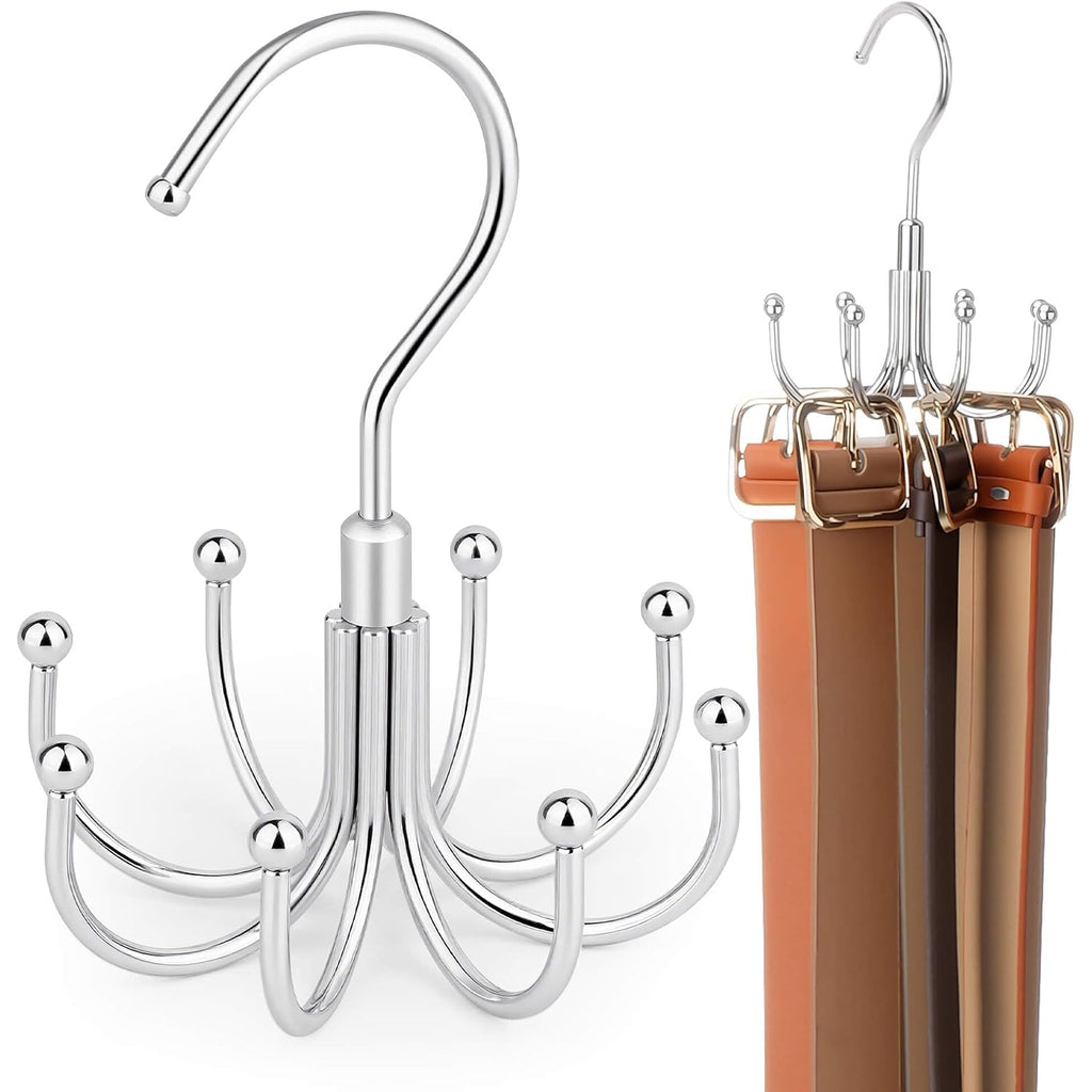 Belt Organizer For Closet, Heavy-Duty Rotating Belt Hanger Tie Rack Holds Up To 24 Belts, Hanging Space Saving Metal Belt Holder For Closet Storage