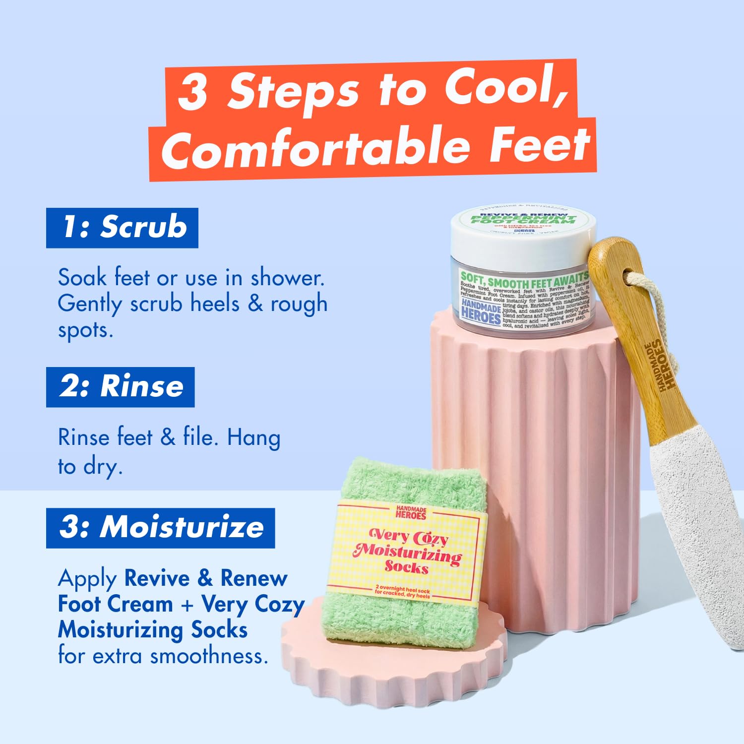 Handmade Heroes Revive & Renew Peppermint Foot Cream with Jojoba & Magnesium - Cooling Foot Relief for Tired, Dry Feet, Rough Heels & Calluses, 1.7 oz