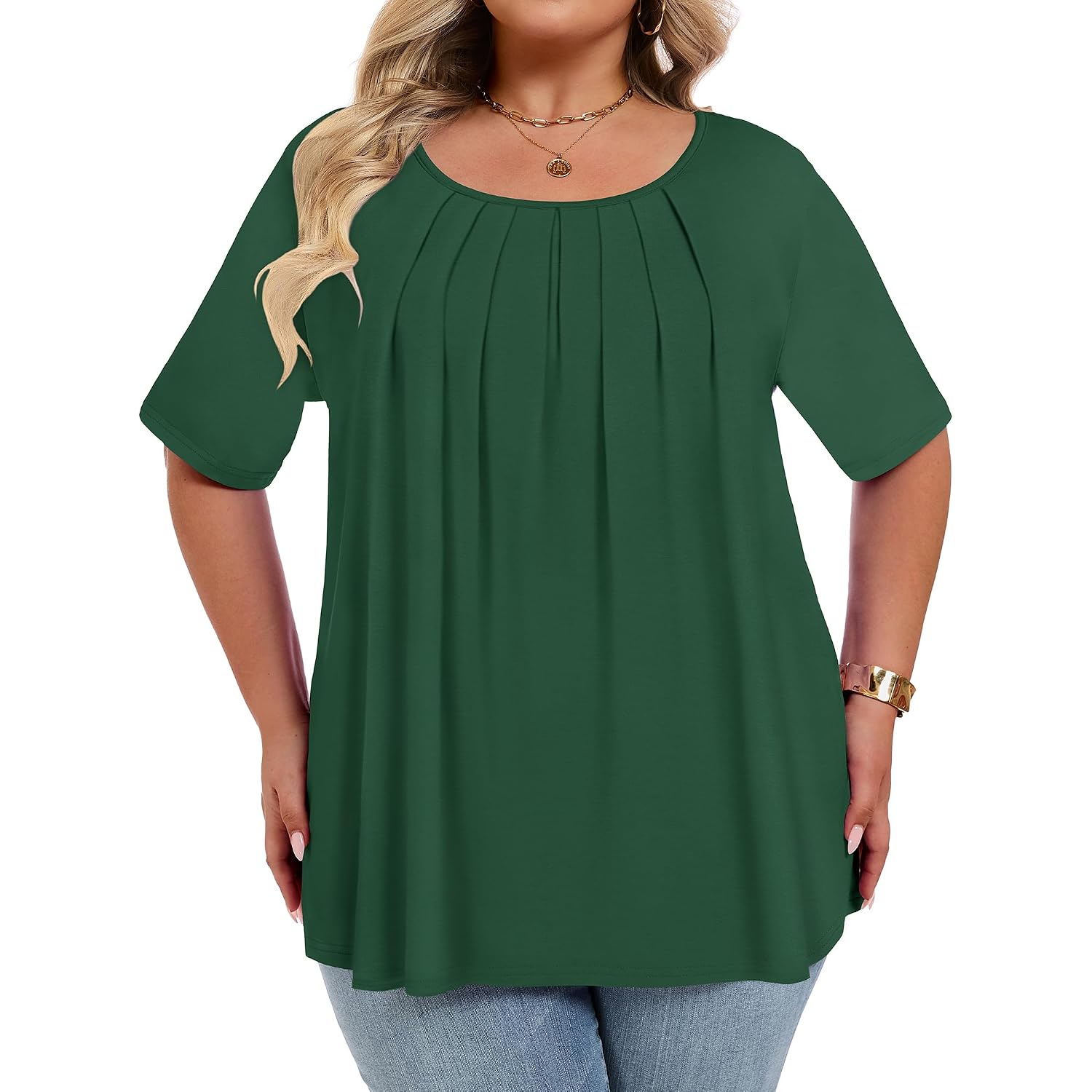Womens Plus Size Tops Summer Short Sleeve Shirts Flowy Crewneck Casual Loose Tunic Top Blouses 2026