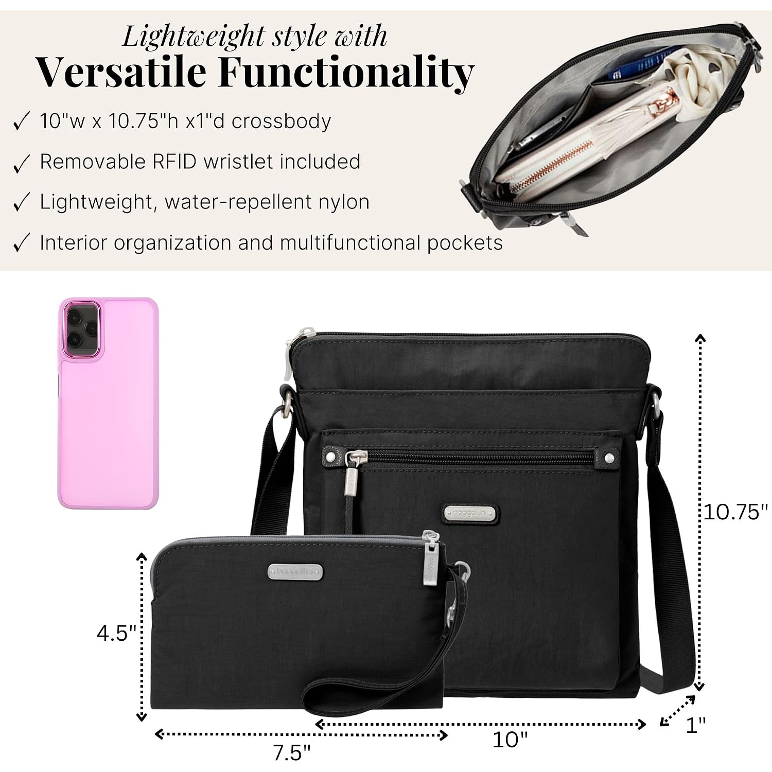 Baggallini Womens Go Bagg With Rfid Phone Wristlet