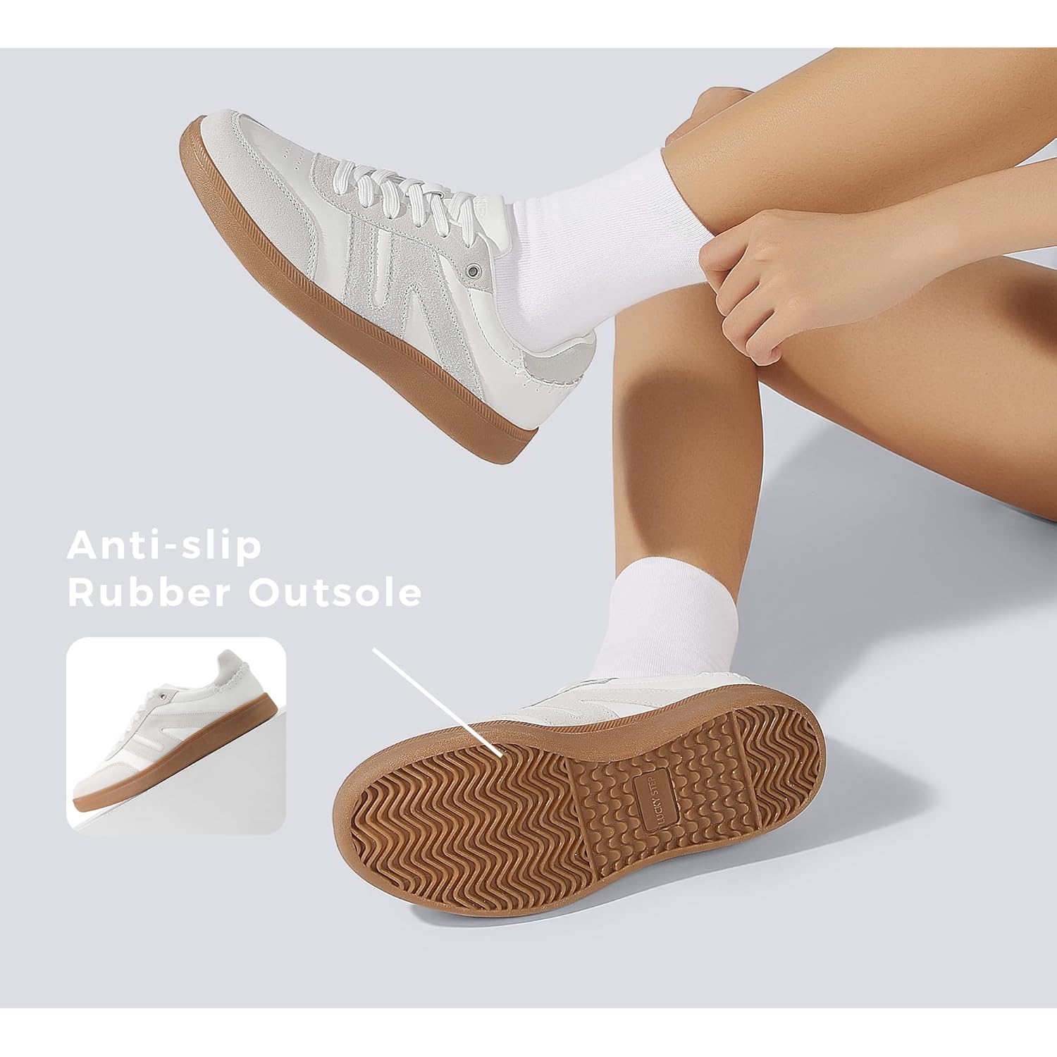LUCKY STEP Women Classic Retro Gum Sole Fashion Sneakers Casual Tennis Skate Shoe Genuine Leather Walking Footwear Anti Slip Trainers
