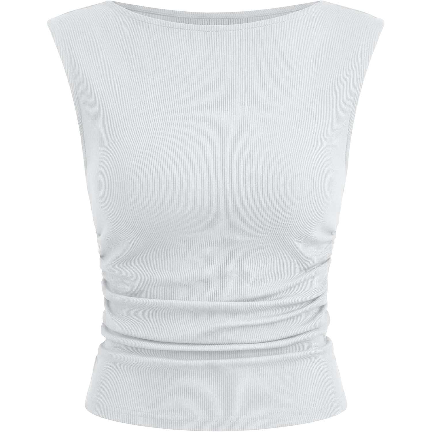 Tank Tops for Women 2026 Summer Going Out Crop Top Sleeveless Boat Neck Rib Tight Ruched Tee Shirts Vacation Clothes