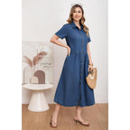 Utcoco Womens Denim Dress Lapel Short Sleeve Frayed Hem Jean Dresses Oversized Button Down A Line Shirt Dress