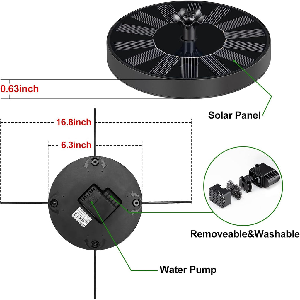 Solar Fountain Pump With Spray Height Adjustment, Upgrade Glass Solar Bird Bath Fountains With 6 Nozzles, Outdoor Solar Water Fountain Pump For Bird Bath, Garden, Pool, Pond