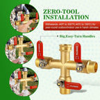 Hose Splitter 3 Way Heavy Duty Brass Garden Hose Splitter With 304 Stainless Steel Long Handle Outdoor Full Flow Hose Splitter Connector, 3/4" Ght Thread