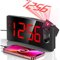 Projection Alarm Clock, Digital Clock With Modern Curved Design 180° Rotatable Projector, 3-Level Brightness Dimmer, Clear Red Led Display, Progressive Volume, 9Mins Snooze,12/24H, For Bedroom