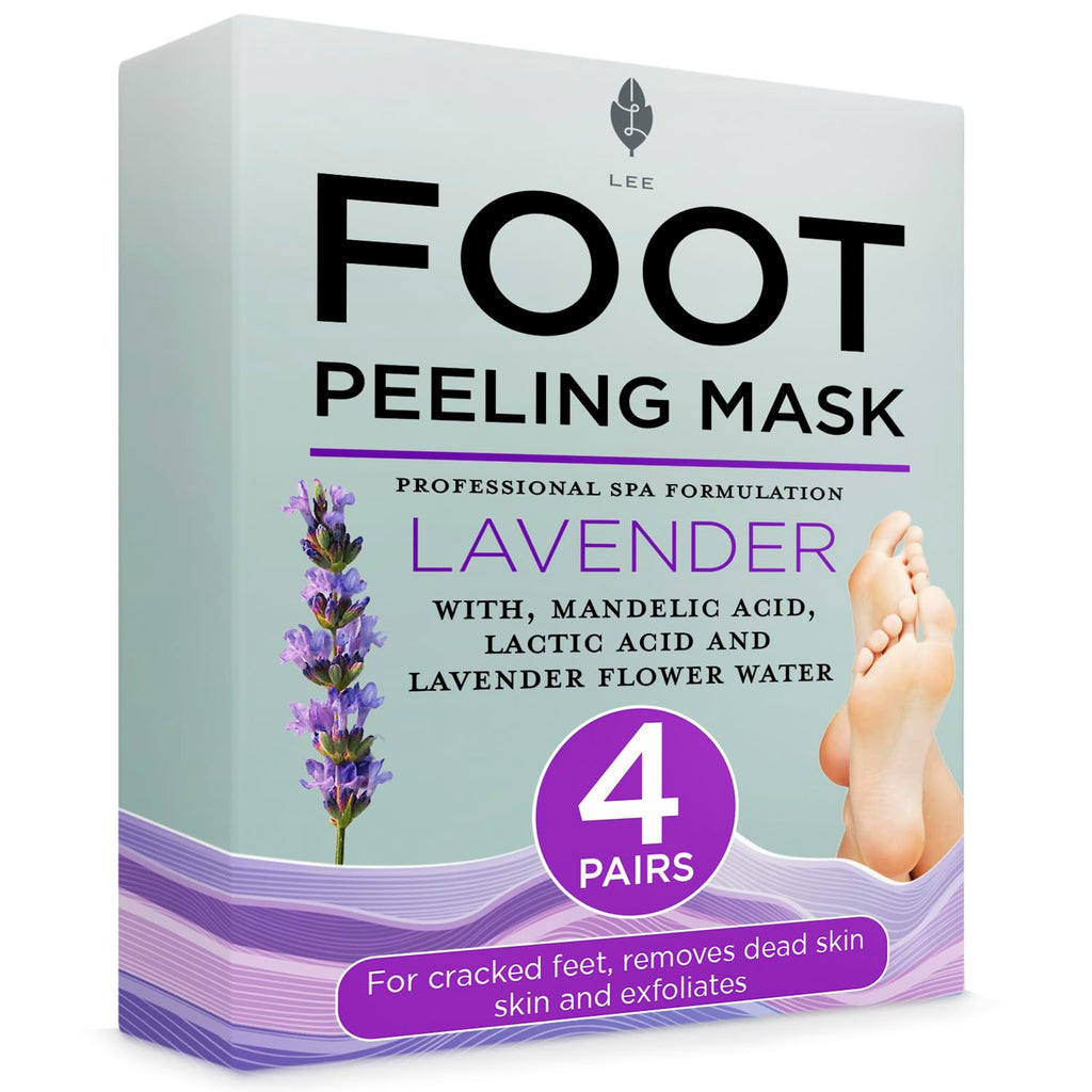 Lee Beauty Exfoliating Foot Peeling Mask (4 Pack) - Foot Mask for Dry Cracked Feet with Lavender, Lactic Acid and Mandelic Acid - Removes Dead Skin Feet Peeling Mask (4 Pairs)
