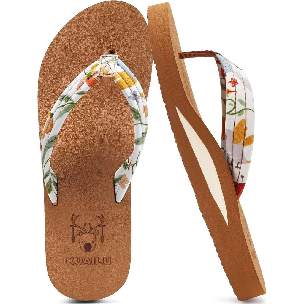 Kuailu Womens Arch Support Flip Flops Ladies Comfort Lightweight Soft Yoga Mat Cushion Walking Thong Sandals