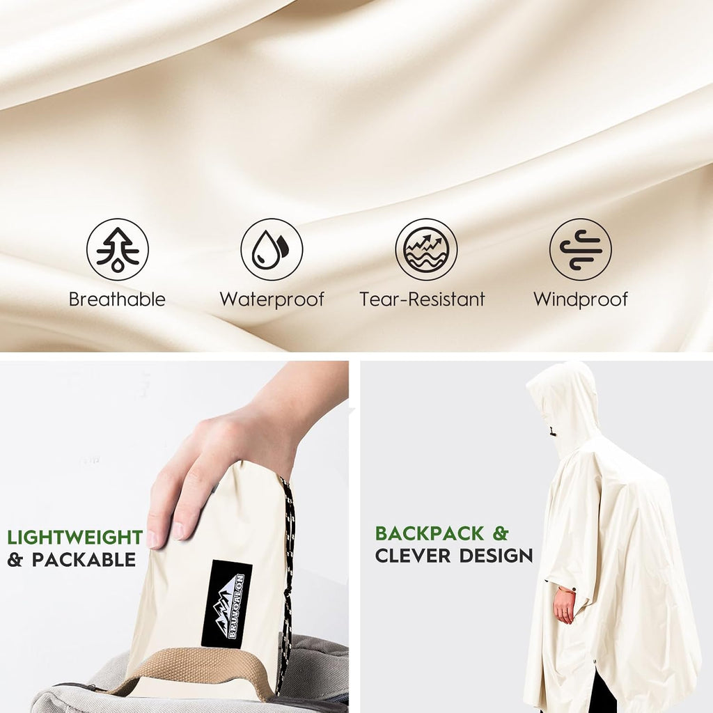 3-In-1 Rain Poncho With 1/4 Zip & Chest Pocket, Waterproof, Sunshade, Ground Mat For Adults & Youth Emergency
