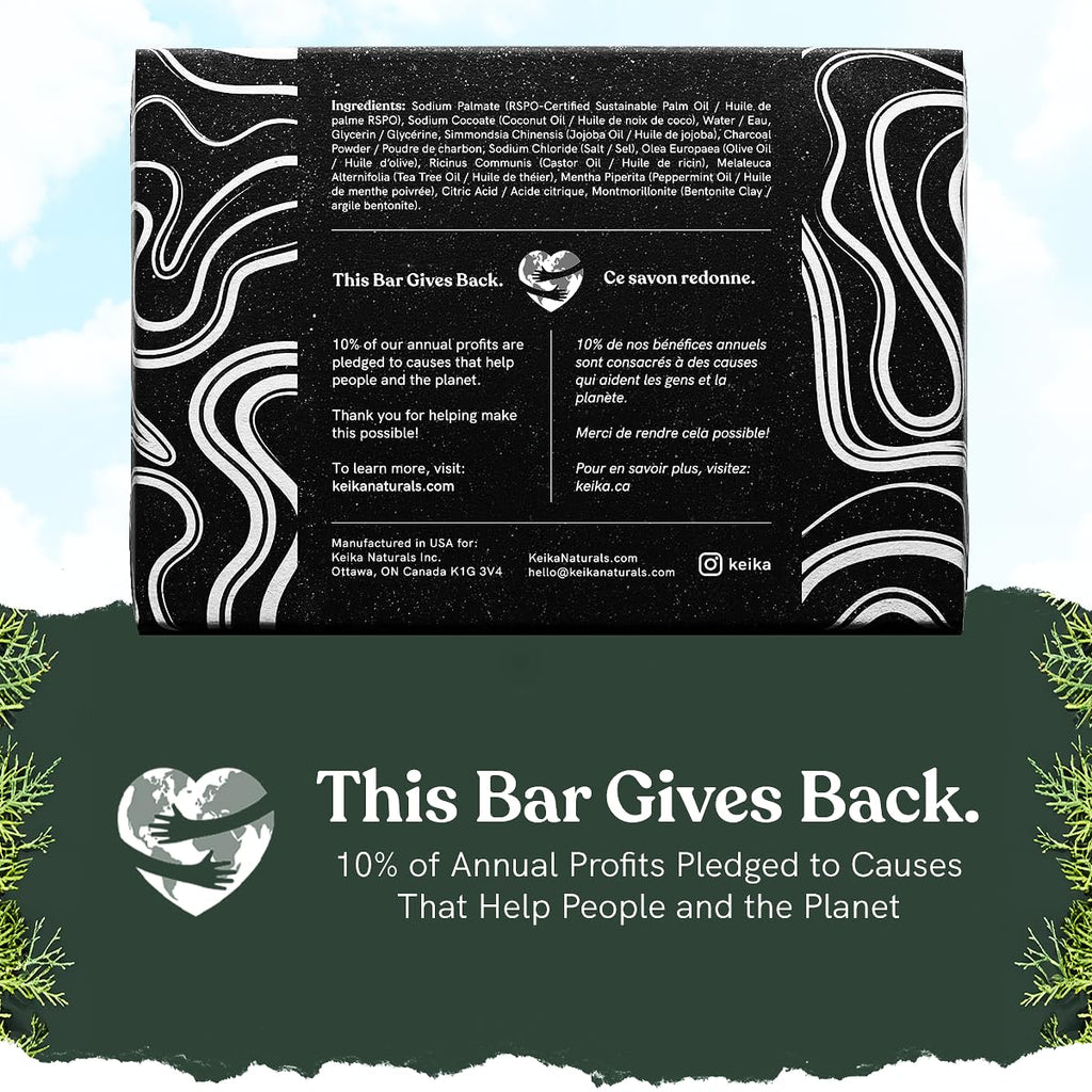 Keika Charcoal Black Soap Bar For Eczema, Psoriasis, Face, Body, Men Women Teens With Oily Skin, 5 Oz. (Charcoal, 3-Pack)