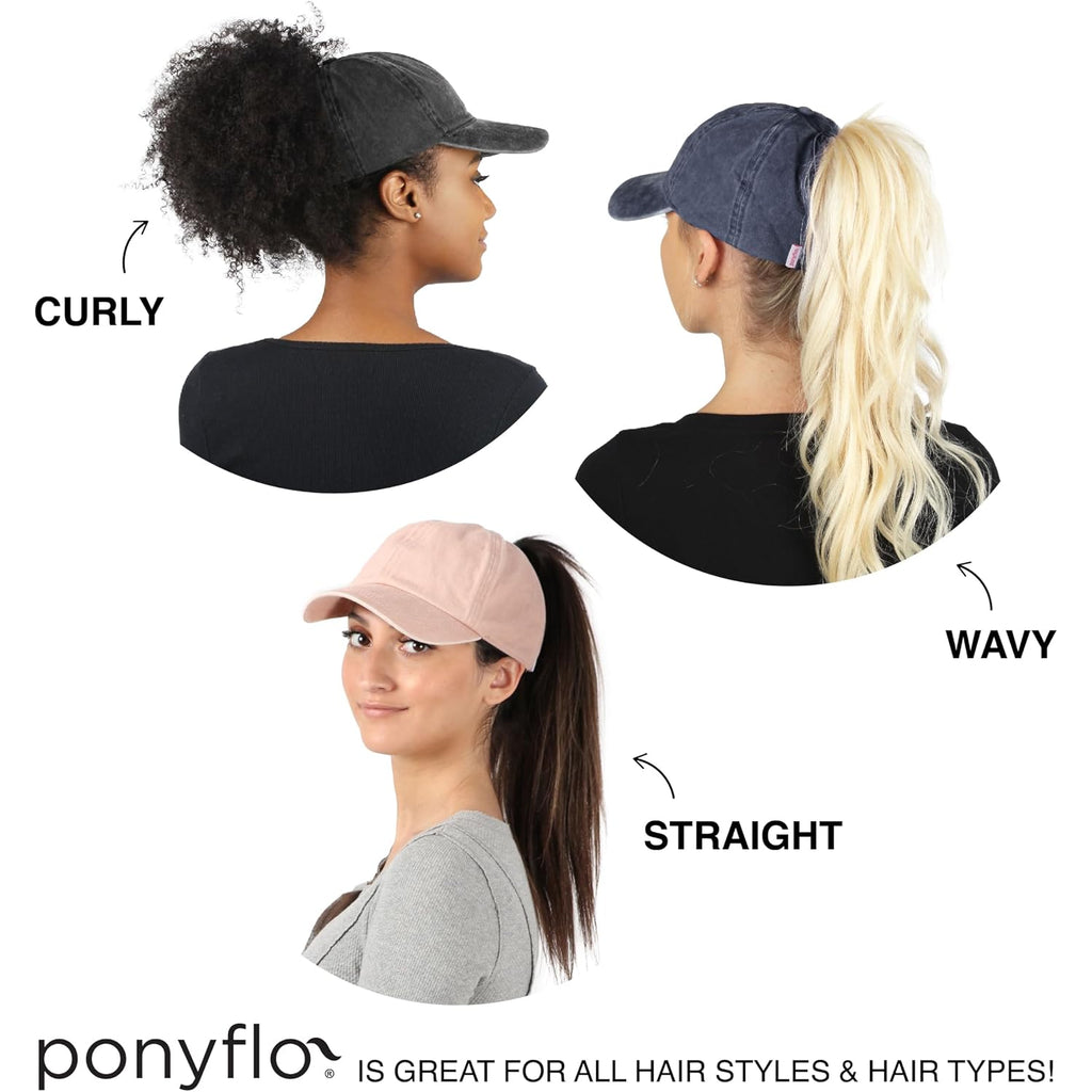 D&Y Vintage Wash Ponytail Hat, Patented Women’s Cotton Ponytail Baseball Cap with Open Back for Ponytails and Buns Jessie Navy