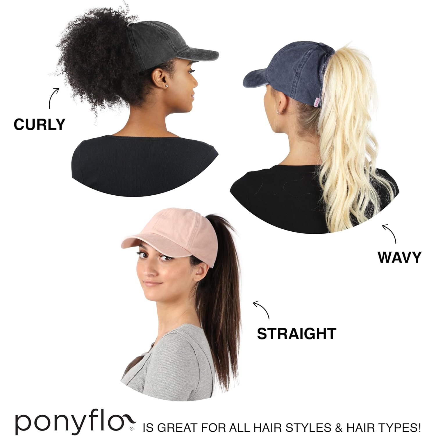 D&Y Vintage Wash Ponytail Hat, Patented Women’s Cotton Ponytail Baseball Cap with Open Back for Ponytails and Buns Jessie Navy