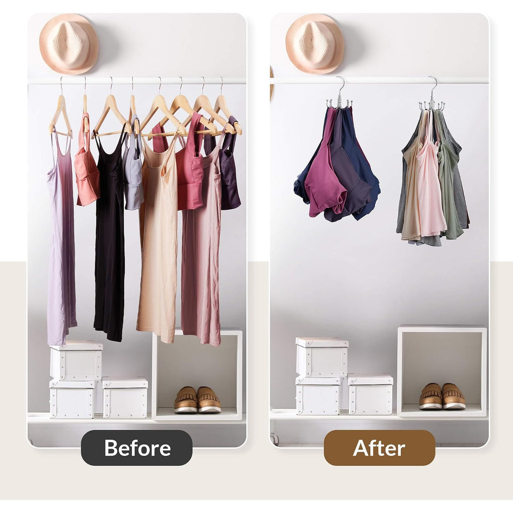 Tank Top Hanger, Rotatable Bra Organzier For Closet, Max 24 Storage Capacity Sport Bras Holder, Metal Space Saving Closet Organizers And Storage, Silver