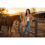 Women’S Buffalo Suede Fringe Jacket, Genuine Leather Western Cowgirl Boho Coat Vintage Style