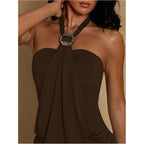 Makemechic Women'S Ruffle Mini Dress Y2K Backless Sleeveless Western Going Out Halter Dresses