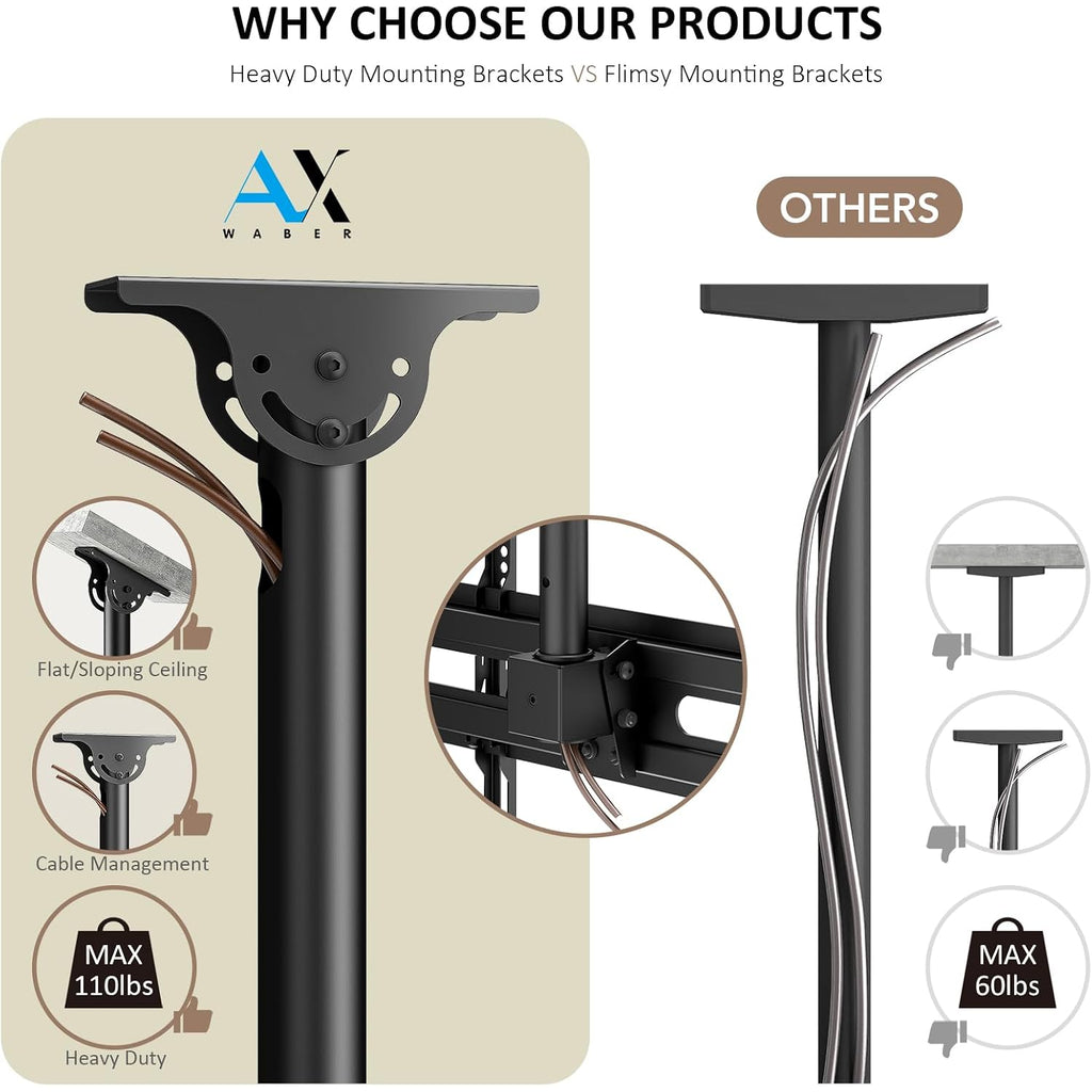 Ceiling Tv Mount Adjustable Bracket For 26-65 Inch Lcd Led Oled 4K Tvs, Pole Ceiling Mount Holds Up To 110Lbs,Hanging Tv Mount Max Vesa 400X400Mm (Ax11Tb01), Black