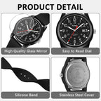Men'S Easy To Read Watch, Unisex Military Sport Analog Quartz Casual Wristwatch With Comfortable Silicone Strap, 24 Hour Time, 30M Water Resistance