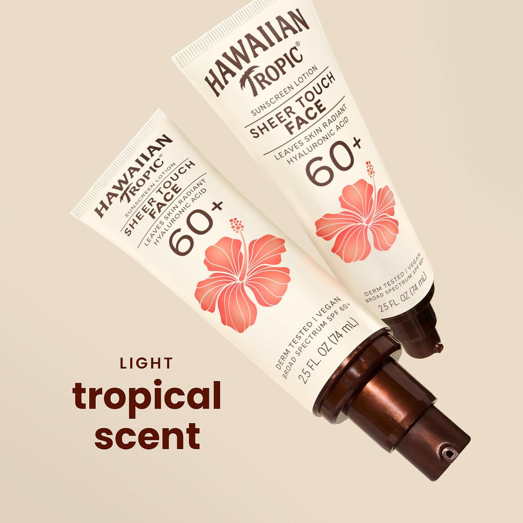 Hawaiian Tropic Sheer Touch Face Sunscreen Lotion Spf 60, 2.5 Fl Oz | Travel Size Sunscreen For Face, Sunblock Lotion, 2.5 Fl Oz