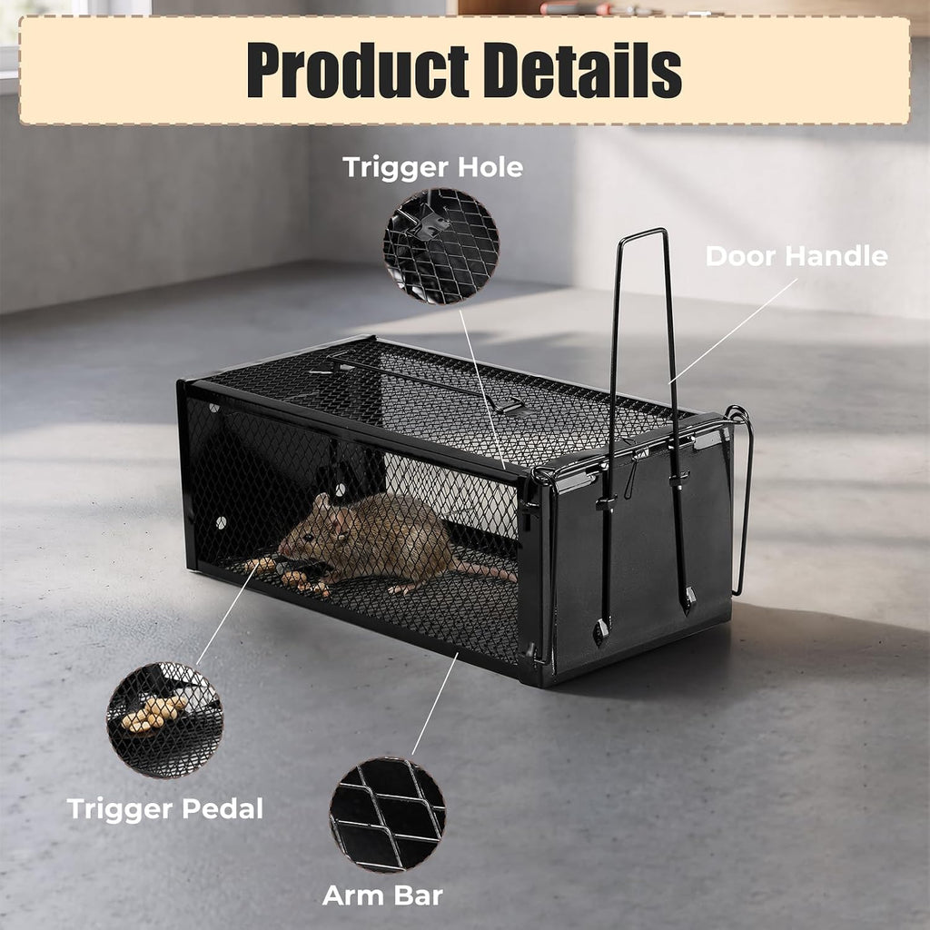 2 Pack Humane Rat Traps 12.5"X5.5"X4.5", Reusable Mouse Traps For Indoor/Outdoor Use, No-Kill Live Capture For Chipmunks, Rats, Mice